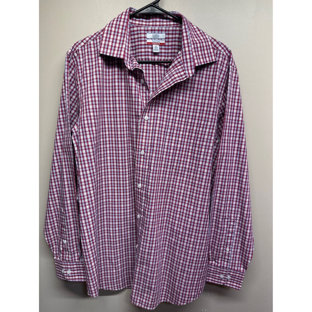 Croft & Barrow Mens Classic Fit Easy Care Red Gingham Dress Shirt 16‎ 1/2 34 35
